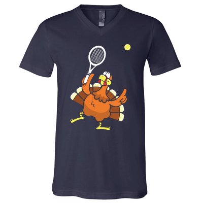 Turkey Tennis Sunset Retro Thanksgiving Sport V-Neck T-Shirt