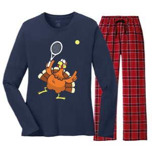 Turkey Tennis Sunset Retro Thanksgiving Sport Women's Long Sleeve Flannel Pajama Set 