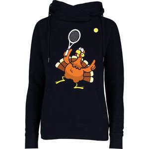 Turkey Tennis Sunset Retro Thanksgiving Sport Womens Funnel Neck Pullover Hood