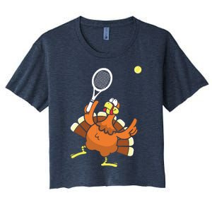 Turkey Tennis Sunset Retro Thanksgiving Sport Women's Crop Top Tee