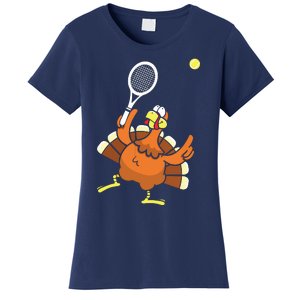 Turkey Tennis Sunset Retro Thanksgiving Sport Women's T-Shirt