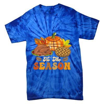 Tis The Season Pumpkin Basketball Turkey Vintage Groovy Gift Tie-Dye T-Shirt