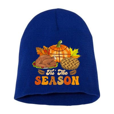 Tis The Season Pumpkin Basketball Turkey Vintage Groovy Gift Short Acrylic Beanie