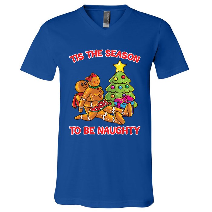 Tis The Season To Be Naughty Gingerbread Love Couple Gift V-Neck T-Shirt