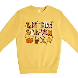 Tis The Season Field Hockey Pumpkin Latte Fall Thanksgiving Cute Gift Premium Crewneck Sweatshirt