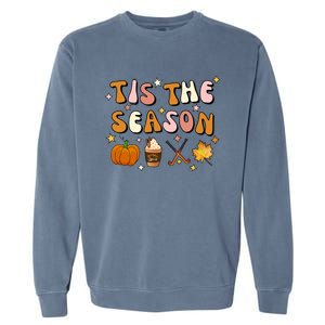 Tis The Season Field Hockey Pumpkin Latte Fall Thanksgiving Cute Gift Garment-Dyed Sweatshirt