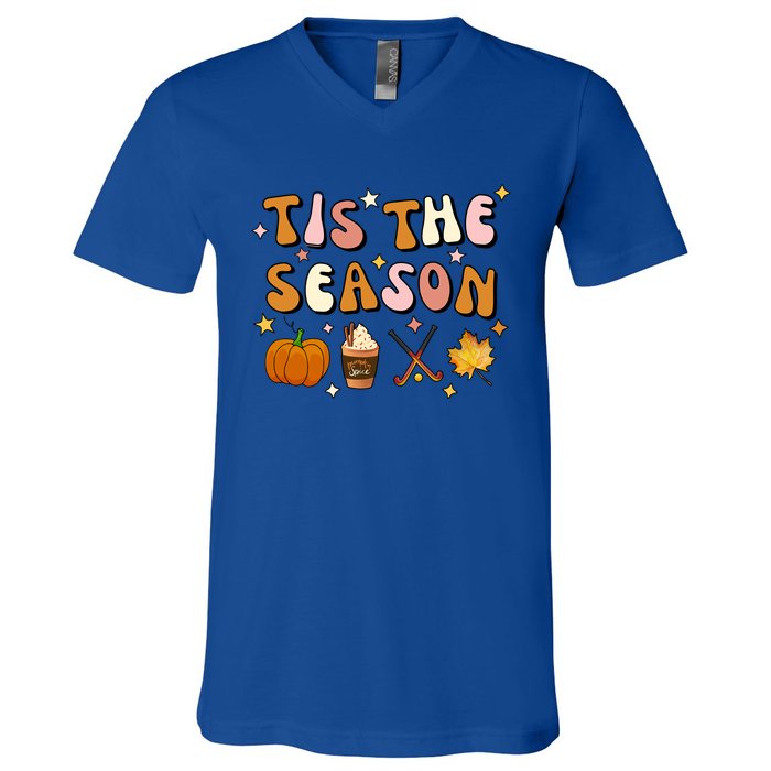 Tis The Season Field Hockey Pumpkin Latte Fall Thanksgiving Cute Gift V-Neck T-Shirt