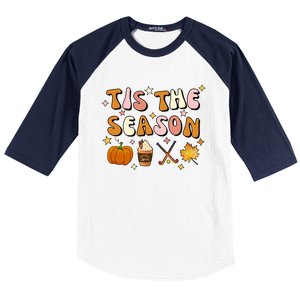 Tis The Season Field Hockey Pumpkin Latte Fall Thanksgiving Cute Gift Baseball Sleeve Shirt