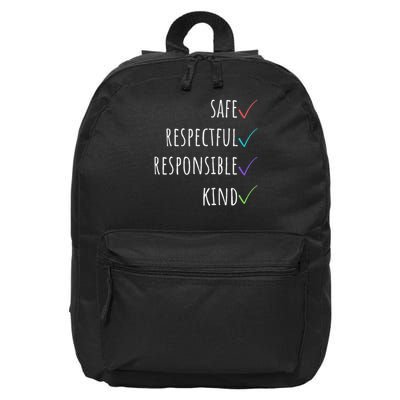 Trendy Teacher Safe Respectful Responsible Kind School Value 16 in Basic Backpack