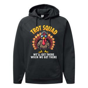 Turkey Trot Squad 2024 Funny Thanksgiving Turkey Running Performance Fleece Hoodie