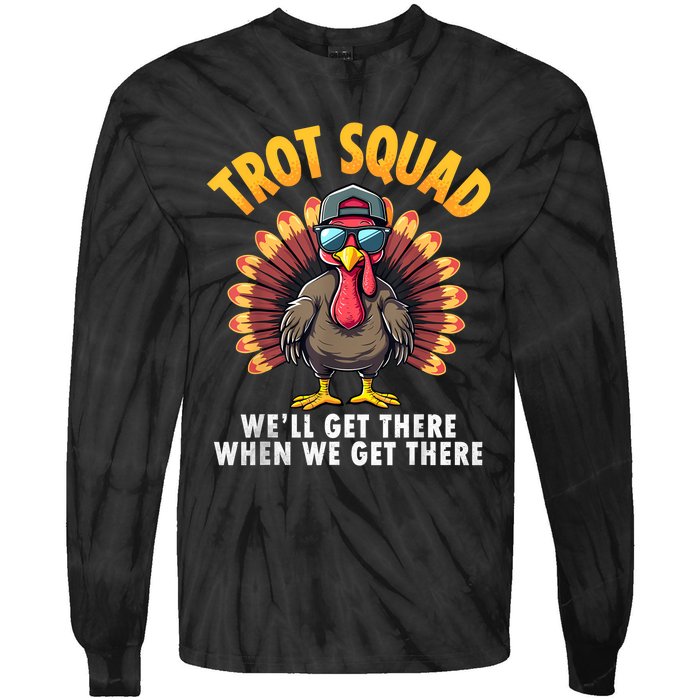 Turkey Trot Squad 2024 Funny Thanksgiving Turkey Running Tie-Dye Long Sleeve Shirt