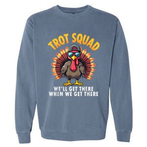 Turkey Trot Squad 2024 Funny Thanksgiving Turkey Running Garment-Dyed Sweatshirt