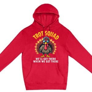 Turkey Trot Squad 2024 Funny Thanksgiving Turkey Running Premium Pullover Hoodie