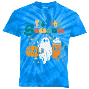 Tis The Season Pumpkin Ghost Latte Retro Halloween Fall Gift Kids Tie-Dye T-Shirt