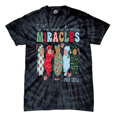 Tis The Season To Save Miracles NICU Crew Nurse Christmas Tie-Dye T-Shirt