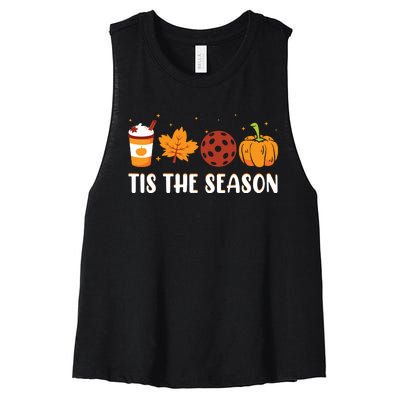 Tis The Season Coffee Fall Pickleball And Halloween Pumpkin Women's Racerback Cropped Tank