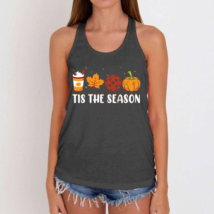 Tis The Season Coffee Fall Pickleball And Halloween Pumpkin Women's Knotted Racerback Tank