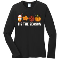 Tis The Season Coffee Fall Pickleball And Halloween Pumpkin Ladies Long Sleeve Shirt