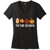 Tis The Season Coffee Fall Pickleball And Halloween Pumpkin Women's V-Neck T-Shirt