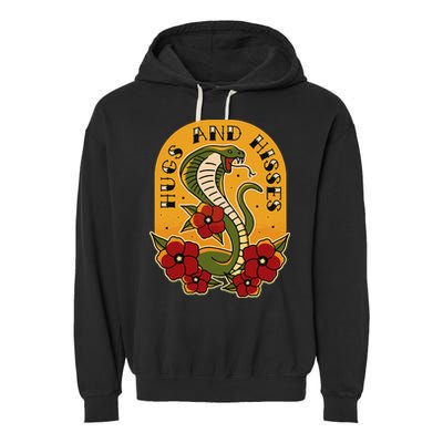 Traditional Tattoo Style Hugs And Hisses Cobra Garment-Dyed Fleece Hoodie