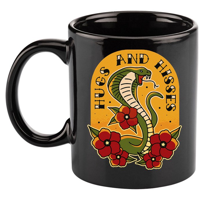 Traditional Tattoo Style Hugs And Hisses Cobra 11oz C Handle Ceramic Mug