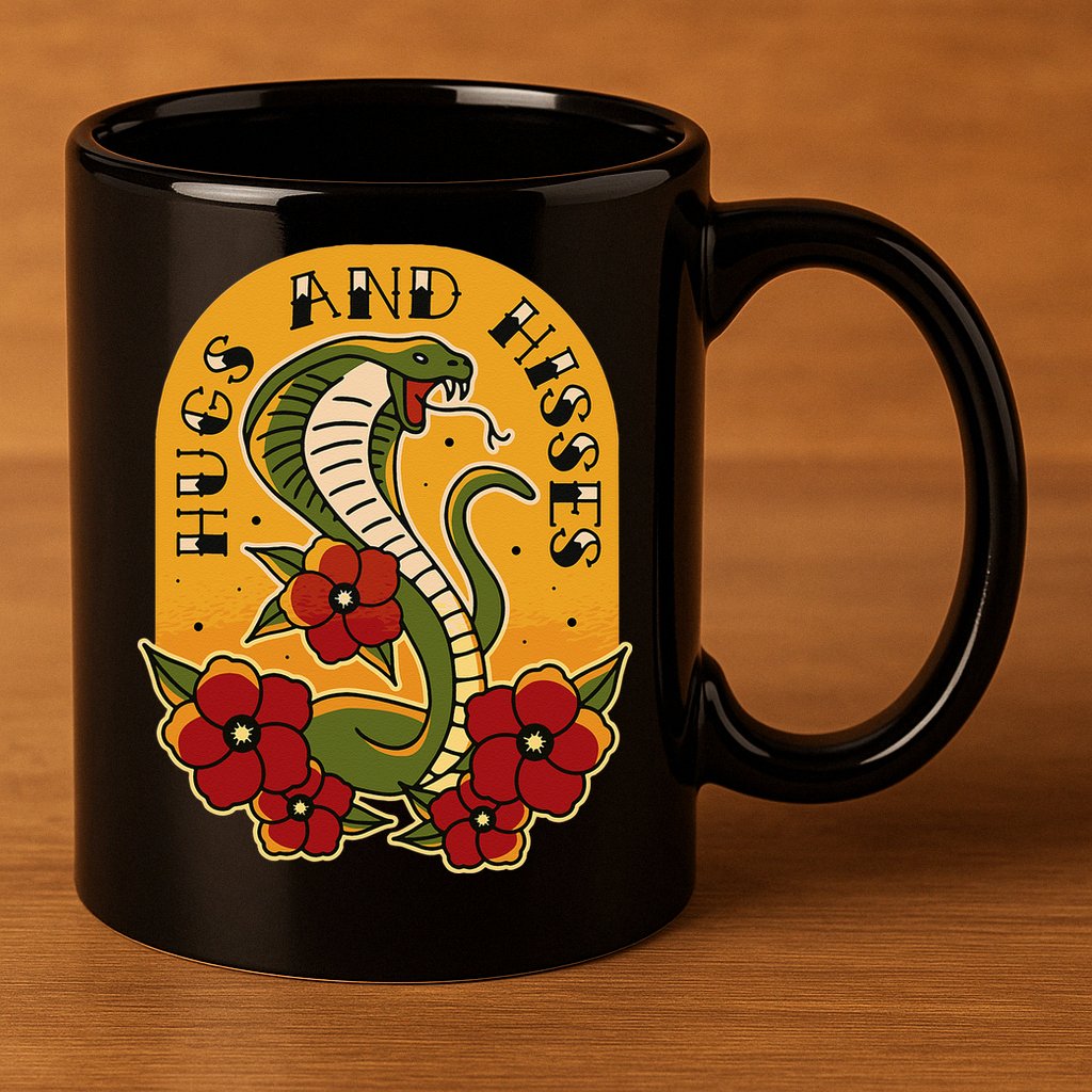 Traditional Tattoo Style Hugs And Hisses Cobra 11oz C Handle Ceramic Mug