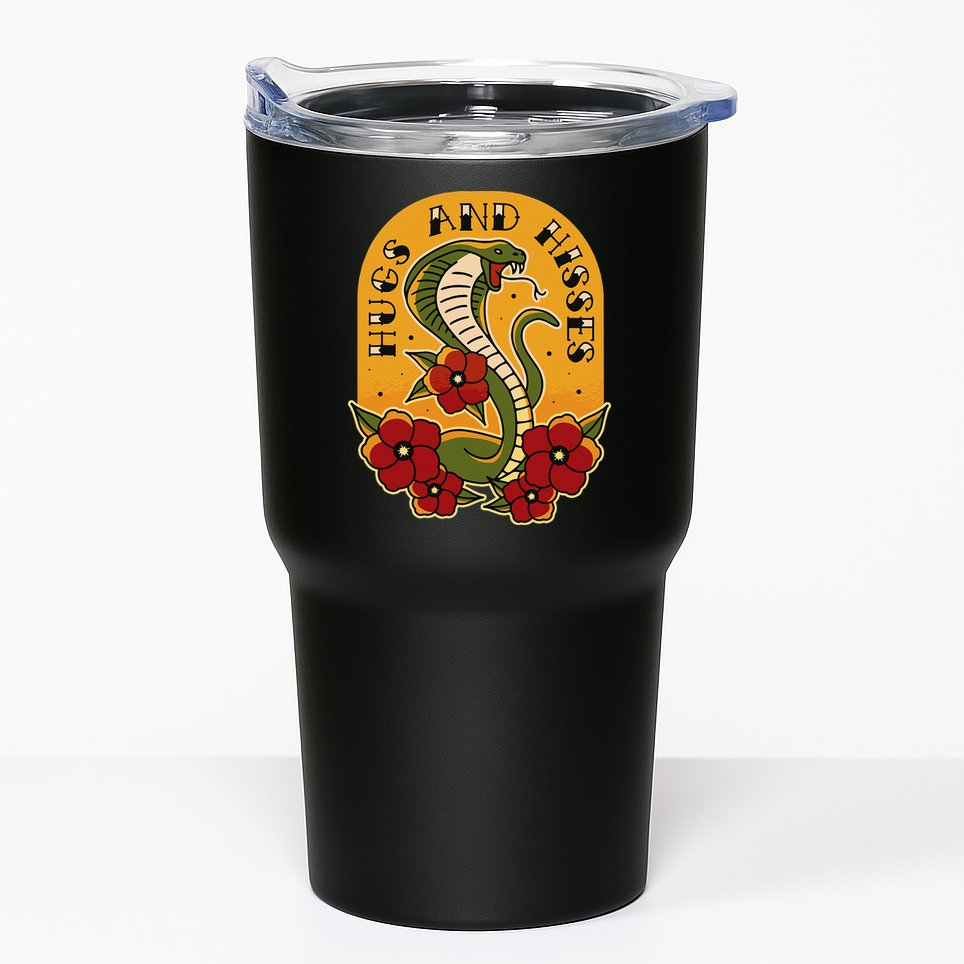 Traditional Tattoo Style Hugs And Hisses Cobra Tumbler