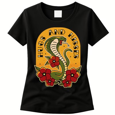 Traditional Tattoo Style Hugs And Hisses Cobra Womens T-Shirt