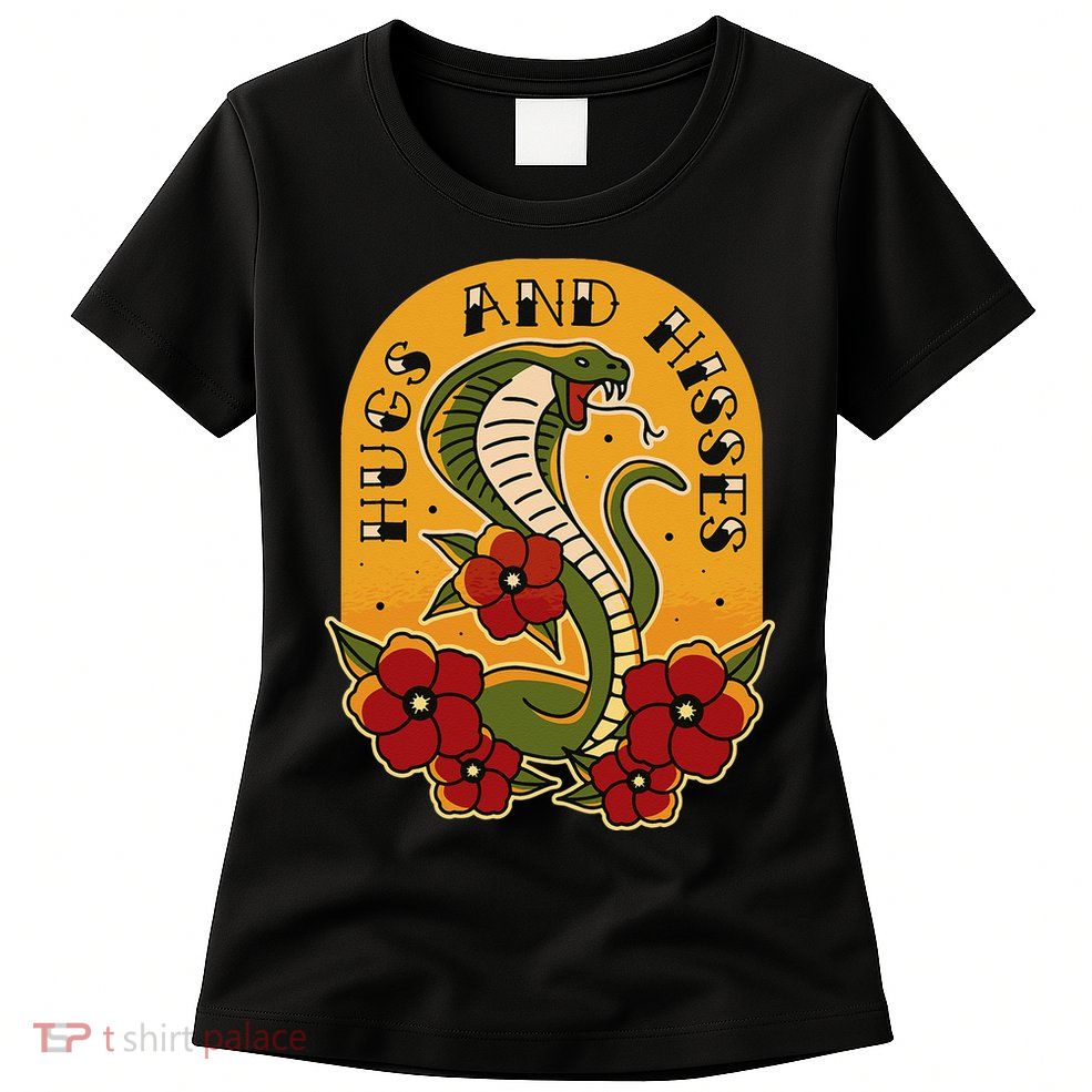 Traditional Tattoo Style Hugs And Hisses Cobra Womens T-Shirt