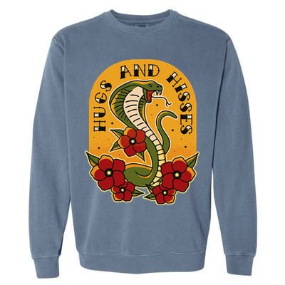 Traditional Tattoo Style Hugs And Hisses Cobra Garment-Dyed Sweatshirt