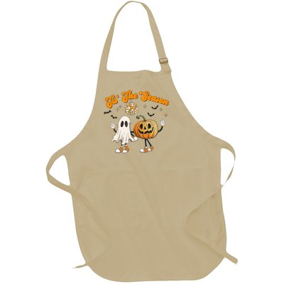 Tis The Season Retro Ghost Pumpkin Halloween Thanksgiving Full-Length Apron With Pockets