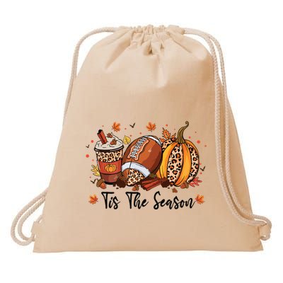 Tis The Season Pumpkin Spice Latte Halloween Football Coffee Drawstring Bag