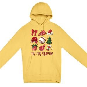 Tis The Season Coquette Bow Baseball Coffee Merry Christmas Funny Gift Premium Pullover Hoodie