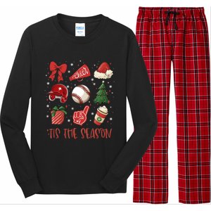 Tis The Season Coquette Bow Baseball Coffee Merry Christmas Funny Gift Long Sleeve Pajama Set