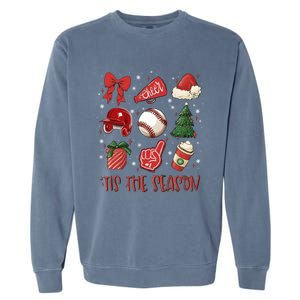 Tis The Season Coquette Bow Baseball Coffee Merry Christmas Funny Gift Garment-Dyed Sweatshirt