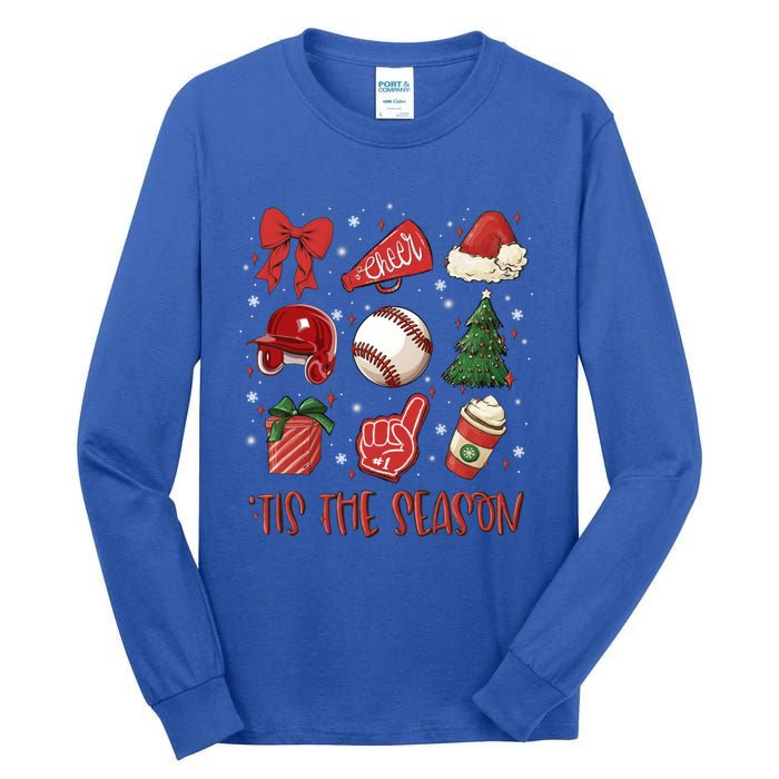 Tis The Season Coquette Bow Baseball Coffee Merry Christmas Funny Gift Tall Long Sleeve T-Shirt