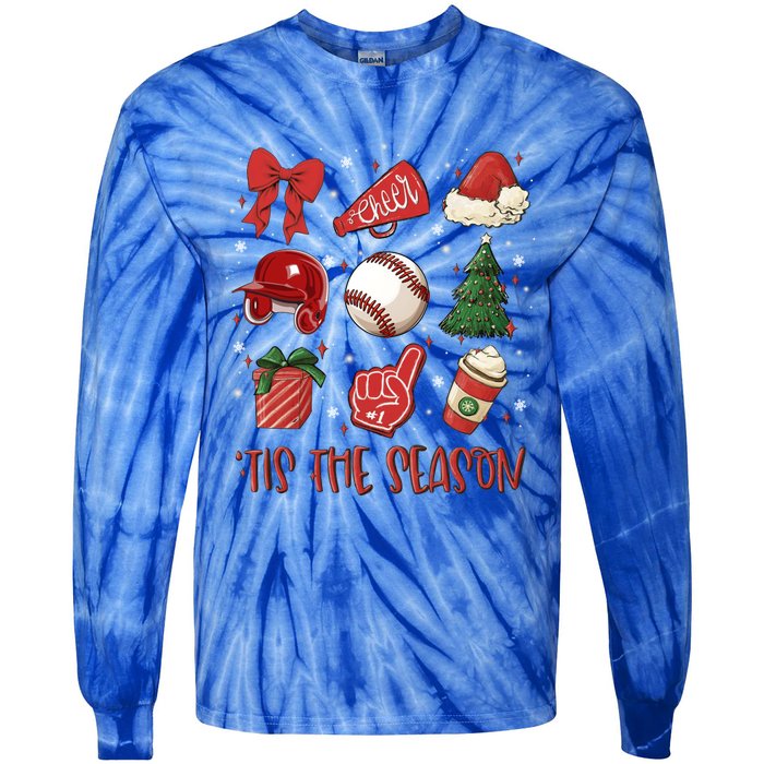 Tis The Season Coquette Bow Baseball Coffee Merry Christmas Funny Gift Tie-Dye Long Sleeve Shirt