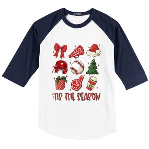 Tis The Season Coquette Bow Baseball Coffee Merry Christmas Funny Gift Baseball Sleeve Shirt