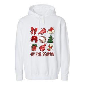 Tis The Season Coquette Bow Baseball Coffee Merry Christmas Funny Gift Garment-Dyed Fleece Hoodie