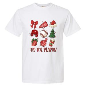 Tis The Season Coquette Bow Baseball Coffee Merry Christmas Funny Gift Garment-Dyed Heavyweight T-Shirt