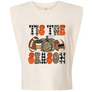 Tis The Season Pumpkin Leaf Latte Fall Thanksgiving Football Garment-Dyed Women's Muscle Tee