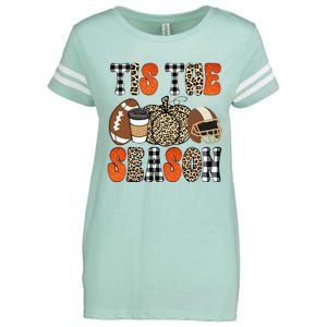 Tis The Season Pumpkin Leaf Latte Fall Thanksgiving Football Enza Ladies Jersey Football T-Shirt