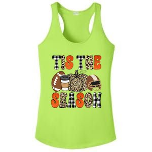 Tis The Season Pumpkin Leaf Latte Fall Thanksgiving Football Ladies PosiCharge Competitor Racerback Tank