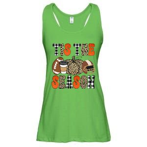 Tis The Season Pumpkin Leaf Latte Fall Thanksgiving Football Ladies Essential Flowy Tank