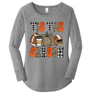 Tis The Season Pumpkin Leaf Latte Fall Thanksgiving Football Women's Perfect Tri Tunic Long Sleeve Shirt