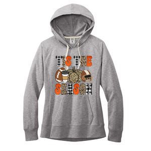 Tis The Season Pumpkin Leaf Latte Fall Thanksgiving Football Women's Fleece Hoodie