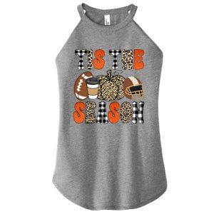 Tis The Season Pumpkin Leaf Latte Fall Thanksgiving Football Women's Perfect Tri Rocker Tank