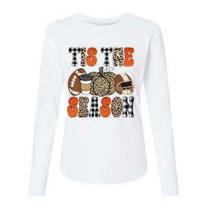 Tis The Season Pumpkin Leaf Latte Fall Thanksgiving Football Womens Cotton Relaxed Long Sleeve T-Shirt