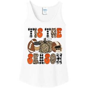 Tis The Season Pumpkin Leaf Latte Fall Thanksgiving Football Ladies Essential Tank