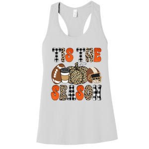 Tis The Season Pumpkin Leaf Latte Fall Thanksgiving Football Women's Racerback Tank